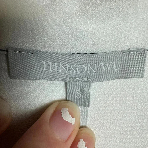 Hinson Wu white button front blouse contrast thread semi-sheer long sleeve H26 - Picture 4 of 6